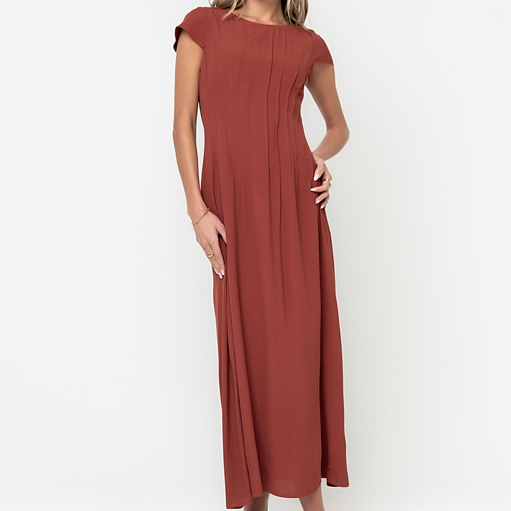 bohme Rust Midi Dress with Cap Sleeves